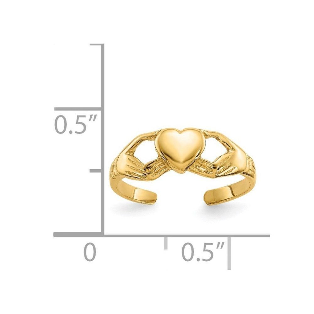 14k Yellow Gold Solid Toe Ring Polished Claddagh … - image 2